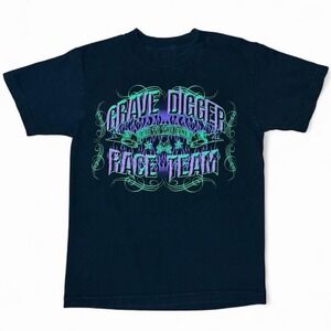 Vintage Y2K Black Grave Digger Monster Jam Car Show Graphic T-shirt 17x24" XS/S